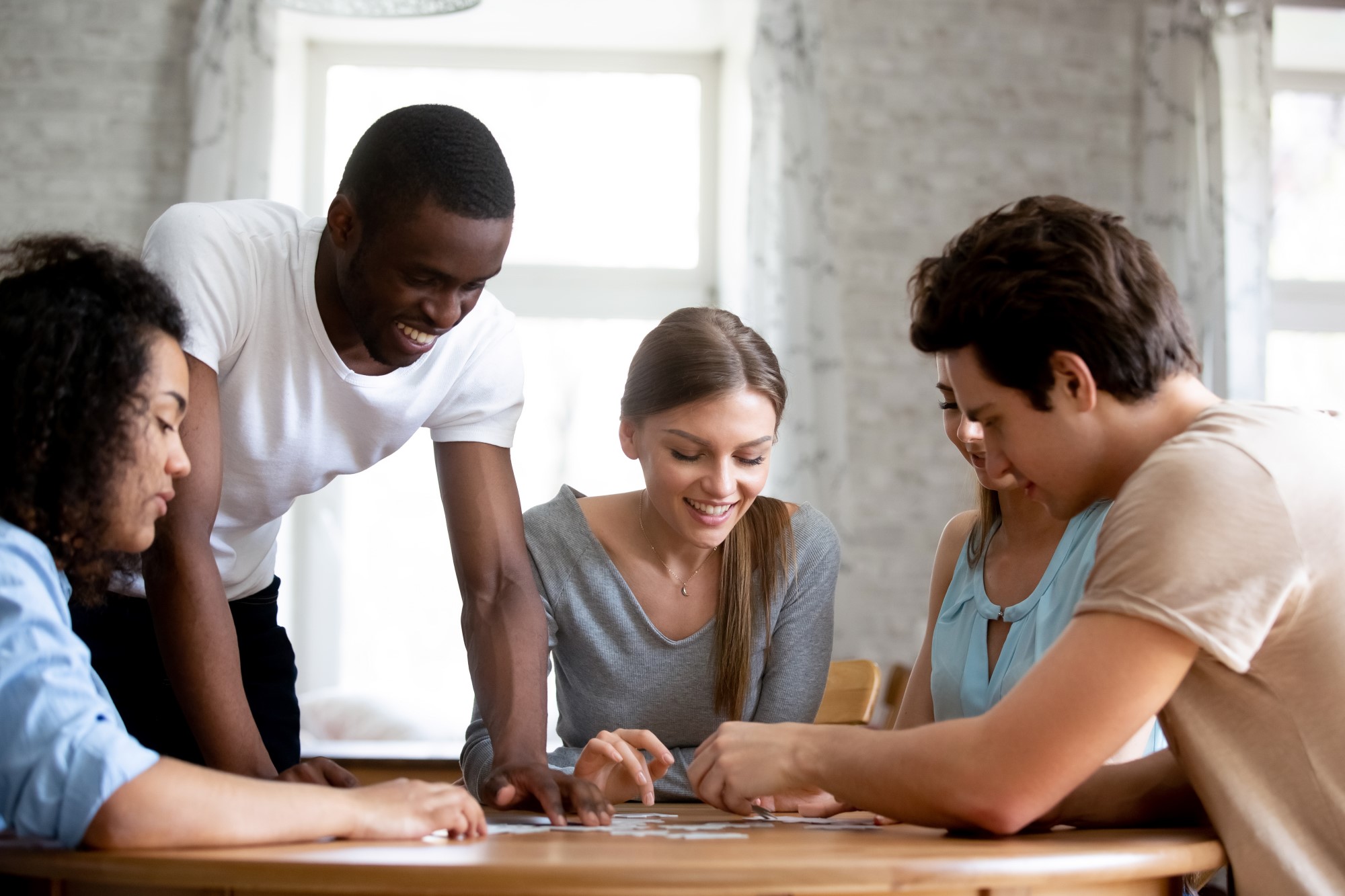 diverse team working at table